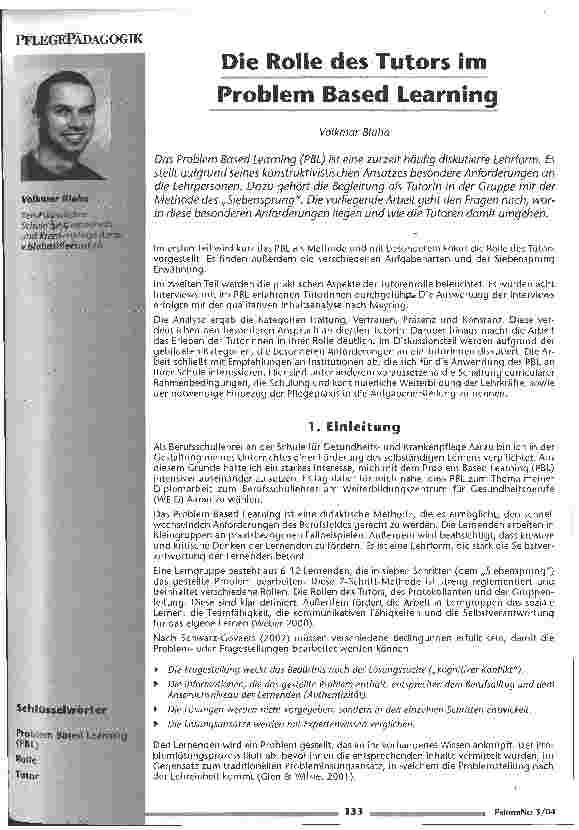 Vorschauseite 1: Die Rolle des Tutors im Problem Based Learning