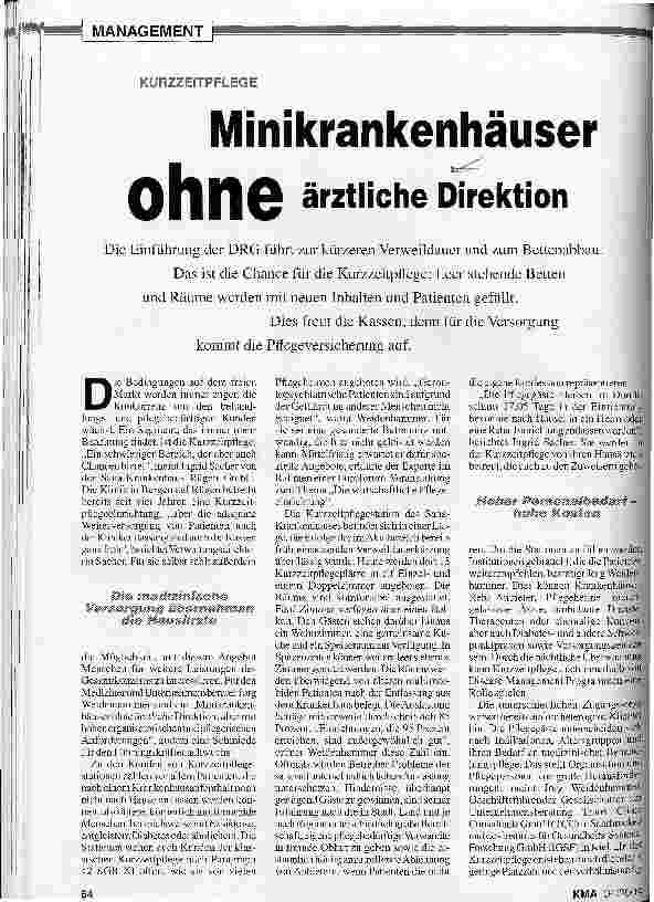 Vorschauseite 1: Kurzzeitpflege: Minikrankenhäuser ohne ärztliche Direktion