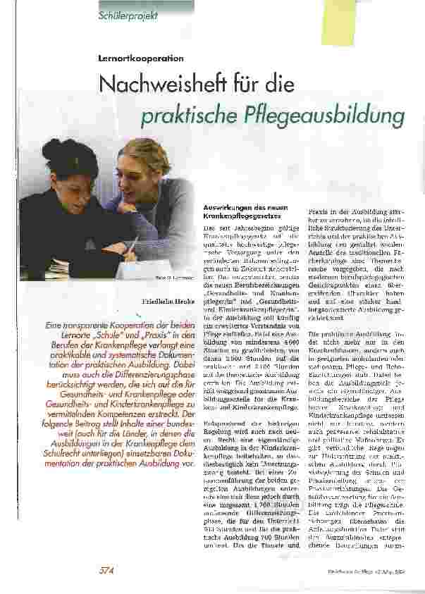 Vorschauseite 1: Nachweisheft für die praktische Pflegeausbildung