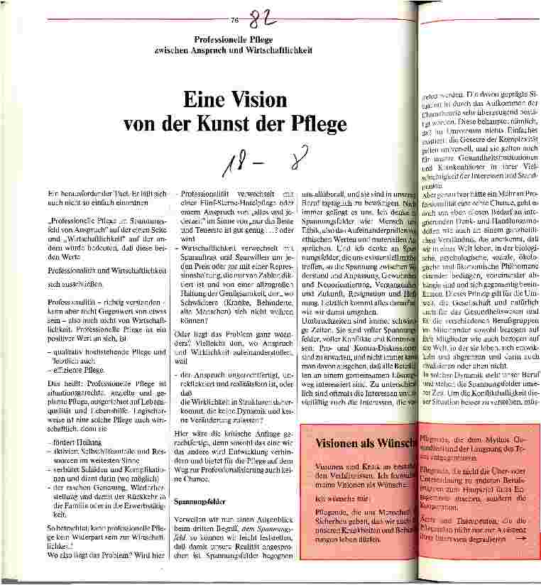 Vorschauseite 1: Eine Vision von der Kunst der Pflege Professionelle Pflege zwischen Anspruch und Wirtschaftlichkeit