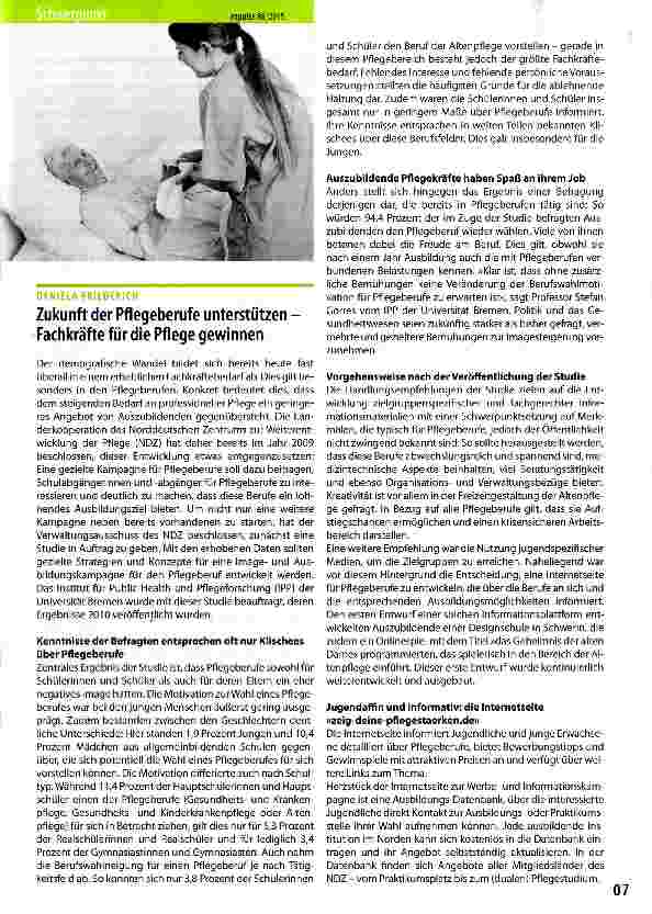 Vorschauseite 1: Zukunft der Pflegeberufe unterstützen -Fachkräfte für die Pflege gewinnen