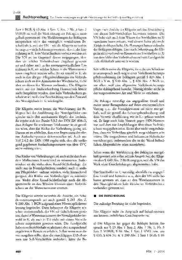 Vorschauseite 4: Zum Schadensersatz wegen mangelhafter Werkleistungen bei der Errichtung einer Pflegeeinrichtung