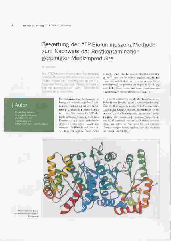 Vorschauseite 1: Bewertung der ATP-Biolumineszenz-Methode zum Nachweis der Restkontamination gereinigter Medizinprodukte