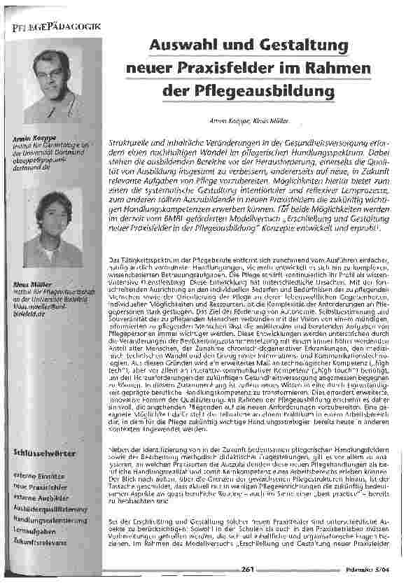 Vorschauseite 1: Auswahl und Gestaltung neuer Praxisfelder im Rahmen der Pflegeausbildung
