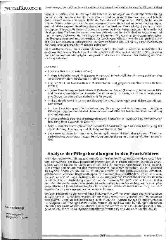 Vorschauseite 5: Auswahl und Gestaltung neuer Praxisfelder im Rahmen der Pflegeausbildung