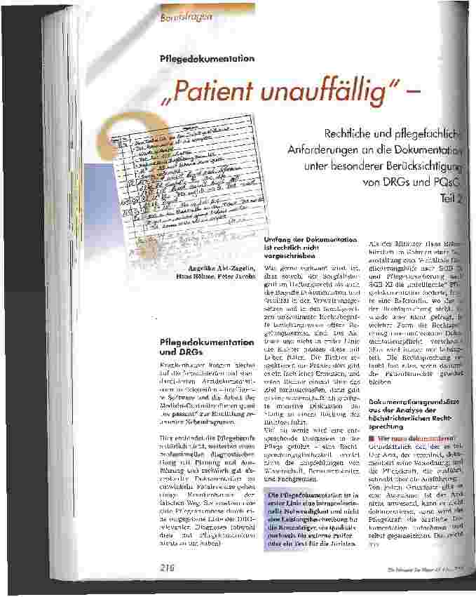 Vorschauseite 1: Patient unauffällig - Rechtliche und pflegefachliche Anforderungen an die Dokumentation unter besonderer Berücksichtigung von DRGs und PQsG Teil 2