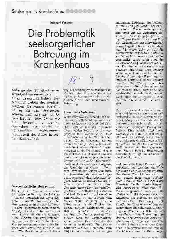 Vorschauseite 1: Die Problematik seelsorgerlicher Betreuung im Krankenhaus