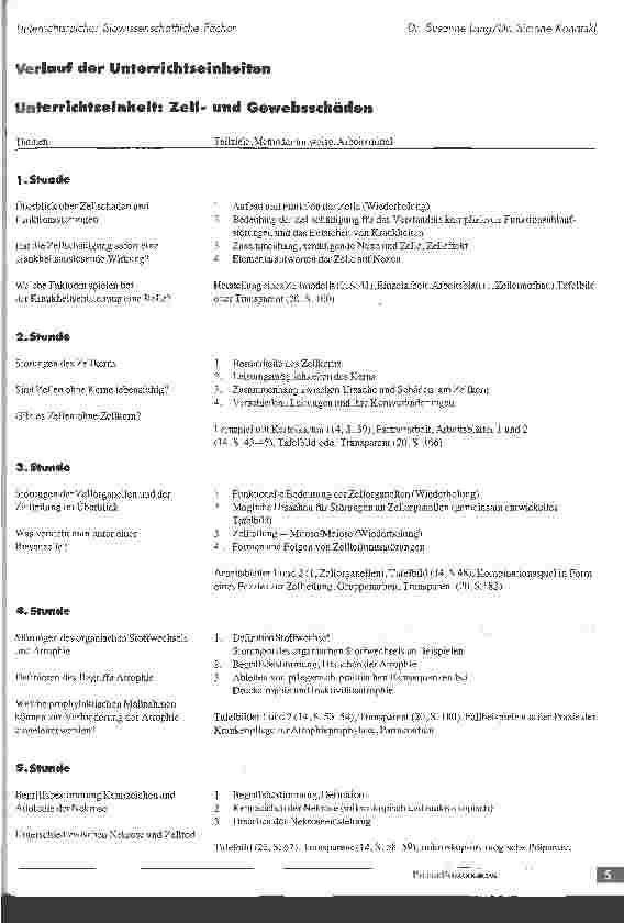 Vorschauseite 2: Unterrichtsreihe: Biowissenschaftliche Fächer in der Pflege
