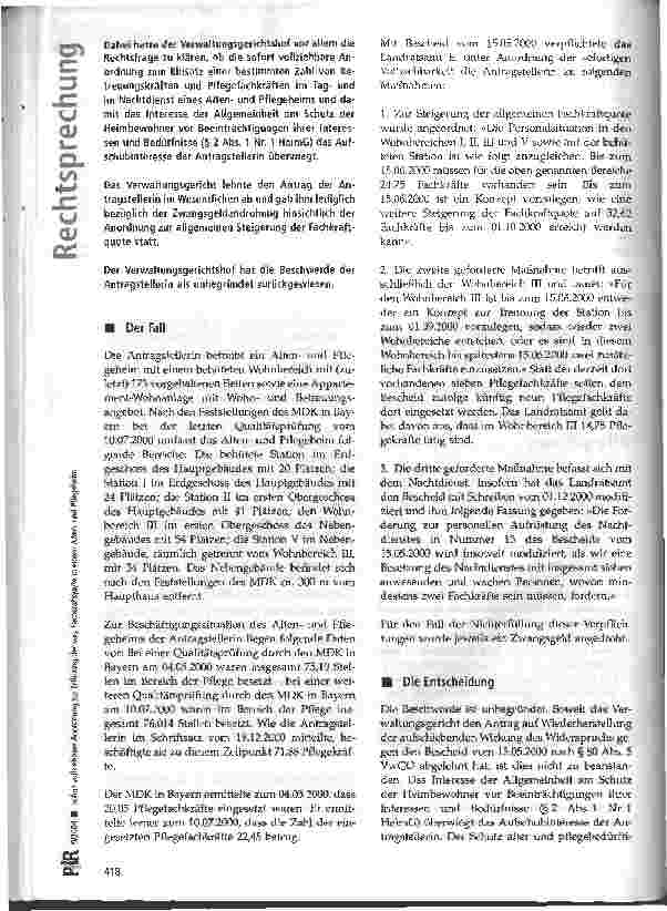 Vorschauseite 2: Sofort vollziehbare Anordnung zur Erfüllung der sog. Fachkraftquote in einem Altenund Pflegeheim