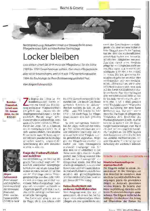 Vorschauseite 1: Locker bleiben - Rechtsprechung: Aktuelles Urteil zur Steuerpflicht eines Pflegedienstes fußt auf überholter Rechtslage