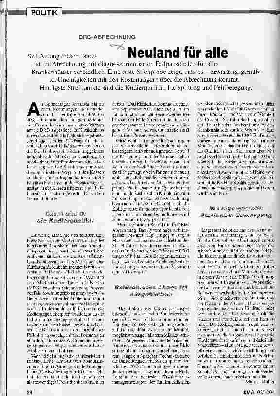 Vorschauseite 1: DRG-Abrechnung: Neuland für alle