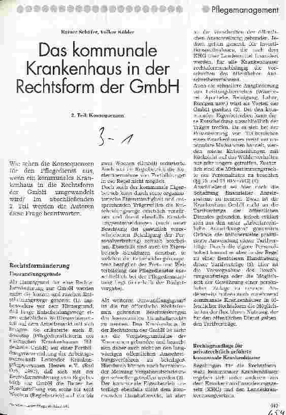 Vorschauseite 1: Das kommunale Krankenhaus in der Rechtsform der GmbH 2. Teil: Konsequenzen