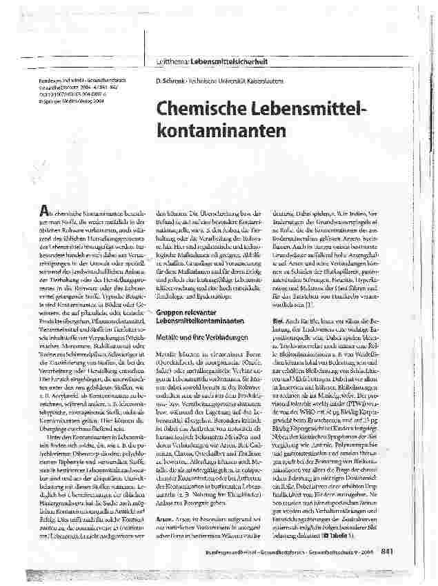 Vorschauseite 1: Chemische Lebensmittel kontaminanten