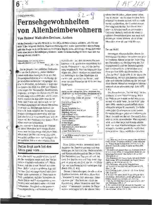 Vorschauseite 1: Fernsehgewohnheiten von Altenheimbewohnern