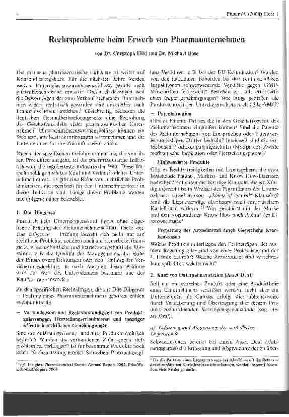 Vorschauseite 1: Rechtsprobleme beim Erwerb von Pharmaunternehmen