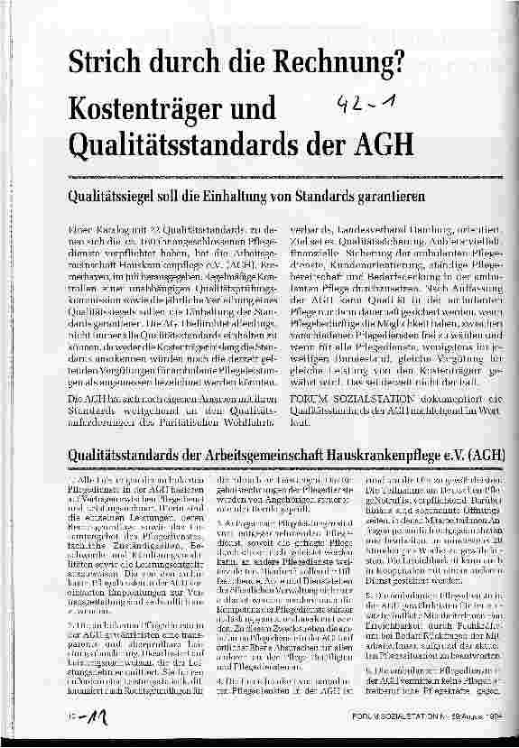 Vorschauseite 1: Strich durch die Rechnung? Kostenträger und Qualitätsstandards der Arbeitsgemeinschaft Hauskrankenpflege (AGH)