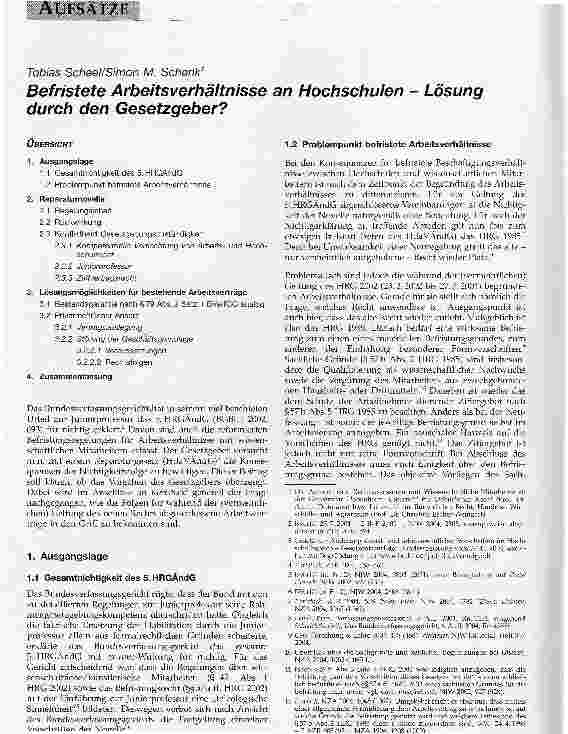 Vorschauseite 1: Befristete Arbeitsverhältnisse an Hochschulen - Lösung durch den Gesetzgeber?
