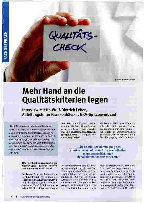 Vorschauseite 1: Mehr Hand an die Qualitätskriterien legen