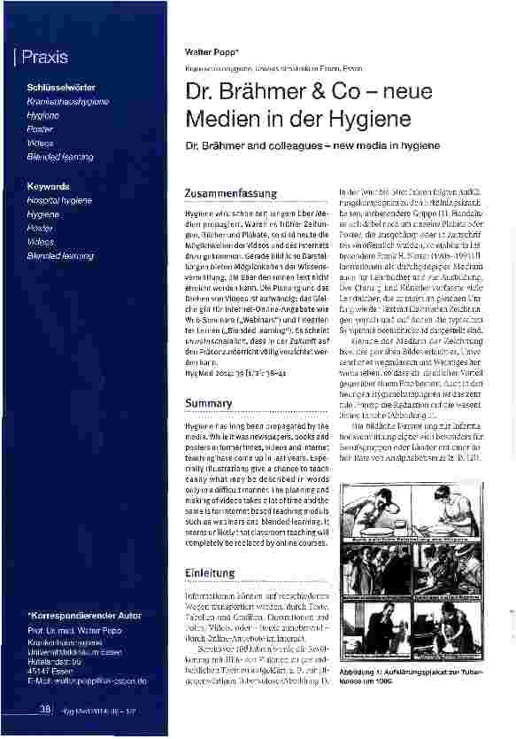 Vorschauseite 1: Dr. Brähmer & Co - neue Medien in der Hygiene