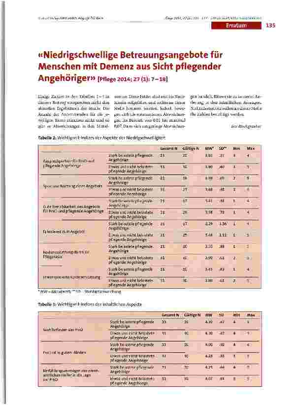 Vorschauseite 1: Niedrigschwellige Betreuungsangebote für Menschen mit Demenz aus Sicht pflegender Angehöriger» [pflege 2014; 27 (1): 7-18]