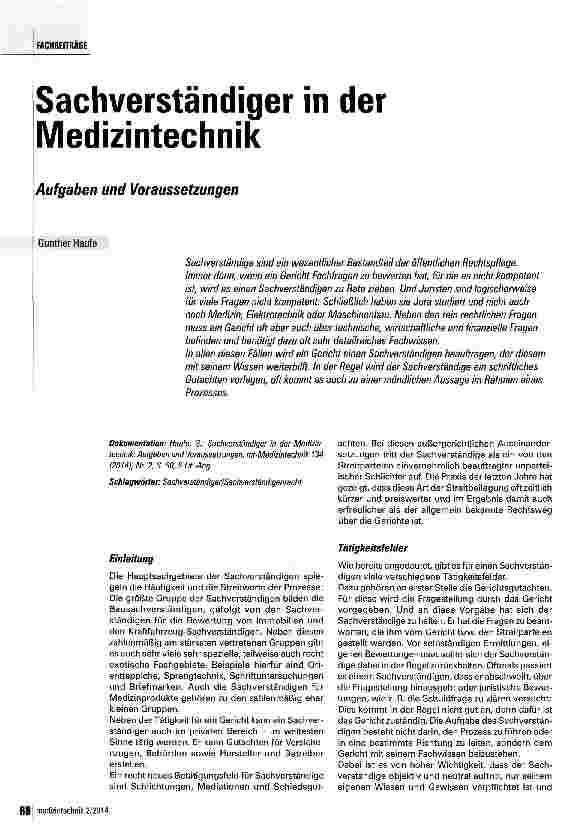 Vorschauseite 1: Sachverständiger in der Medizintechnik