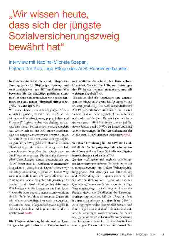 Vorschauseite 1: „Wir wissen heute, dass sich der jüngste Sozialversicherungszweig bewährt hat