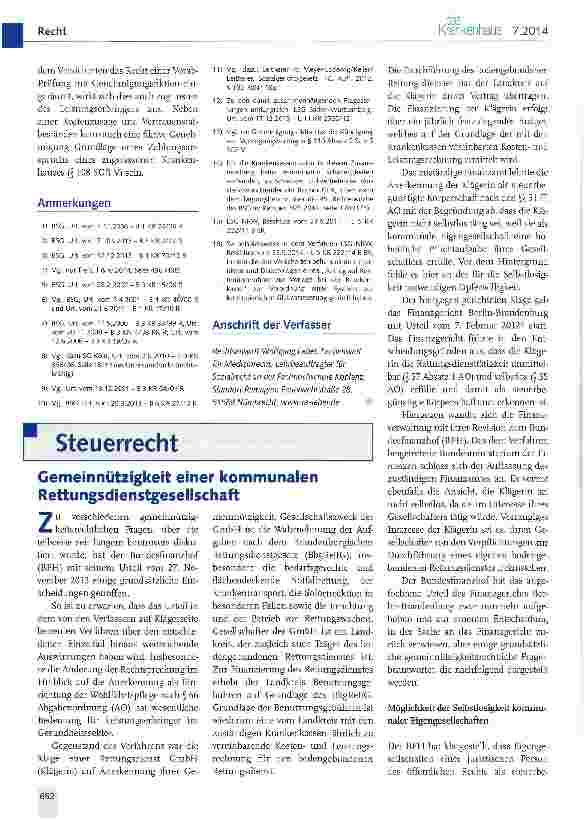 Vorschauseite 1: Gemeinnützigkeit einer kommunalen Rettungsdienstgesellschaft