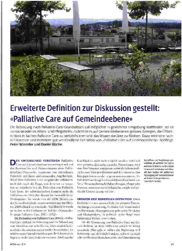 Vorschauseite 1: Erweiterte Definition zur Diskussion gestellt: «Palliative Care auf Gemeindeebene»