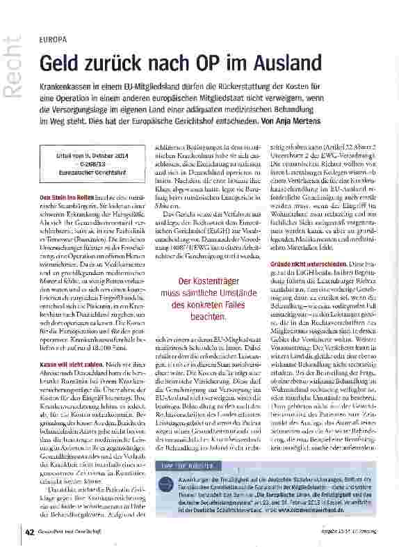 Vorschauseite 1: Geld zurück nach OP im Ausland