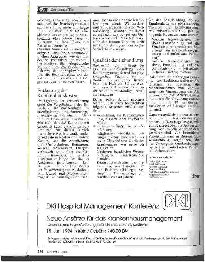 Vorschauseite 2: Physikalische Therapie und Krankengymnastik im Krankenhaus: Zur Privatisierung freigegeben? Praxis-Tip