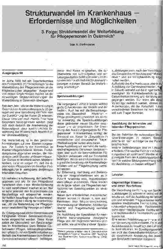 Vorschauseite 1: Strukturwandel im Krankenhaus - Erfordernisse und Möglichkeiten . 3.Folge Strukturwandel der Weiterbildung für Pflegepersonal in Österre