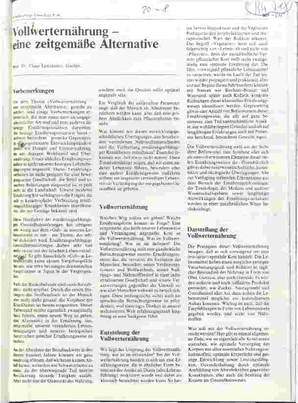 Vorschauseite 1: Vollwerternährung - eine zeitgemäße Alternative