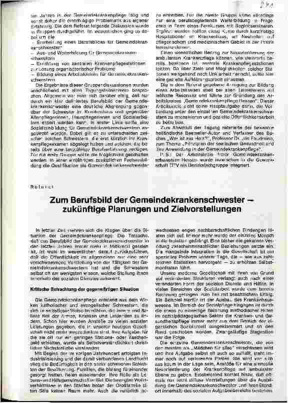 Vorschauseite 1: Zum Berufsbild der Gemeindekrankenschwester - zukünftige Planungen und Zielvorstellungen