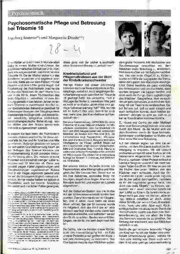 Vorschauseite 1: Psychosomatische Pflege und Betreuung bei Trisomie 18