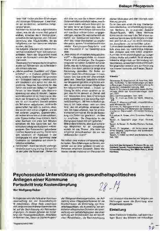 Vorschauseite 1: Psychosoziale Unterstützung als gesundheitspolitisches Anliegen einer Kommune Fortschritt trotz Kostendämpfung
