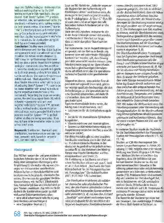Vorschauseite 2: Chemische Flüssigsterilisation thermolabiler Instrumente für die Ophthalmochierurgie: Validierung häufig verwendeter Augeninstrumente