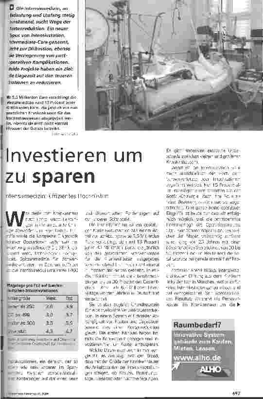 Vorschauseite 1: Investieren um zu sparenIntensivmedizin: Effizientes Hochrüsten