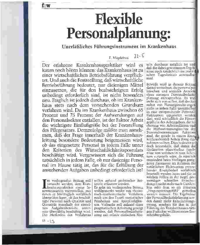 Vorschauseite 1: Flexible Personalplanung: Unerläßliches Führungsinstrument im Krankenhaus