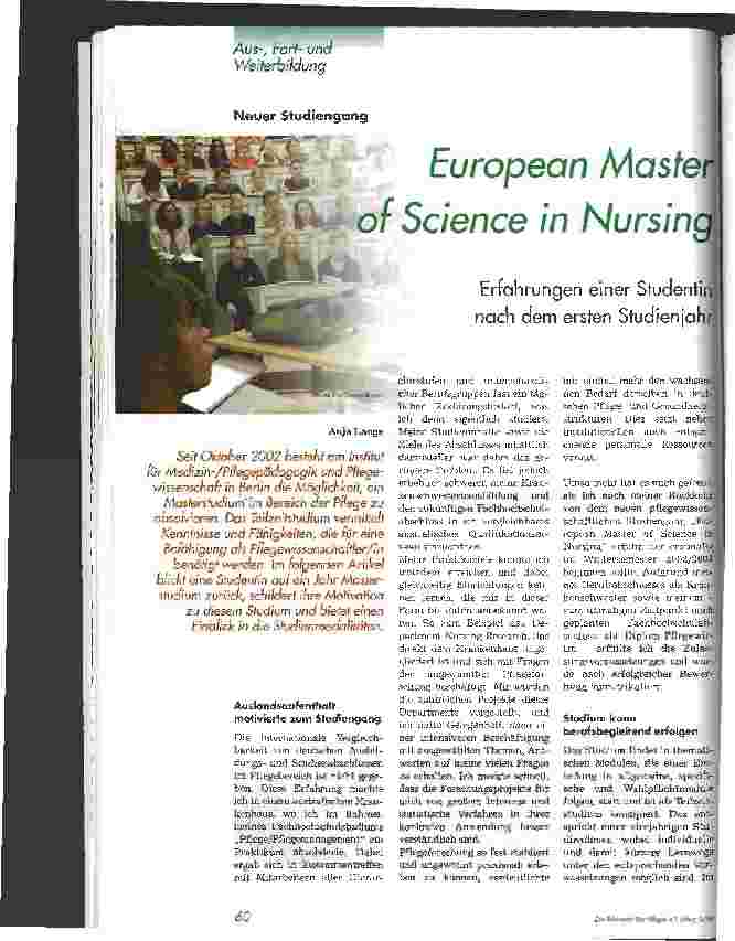 Vorschauseite 1: European Master of Science in Nursing