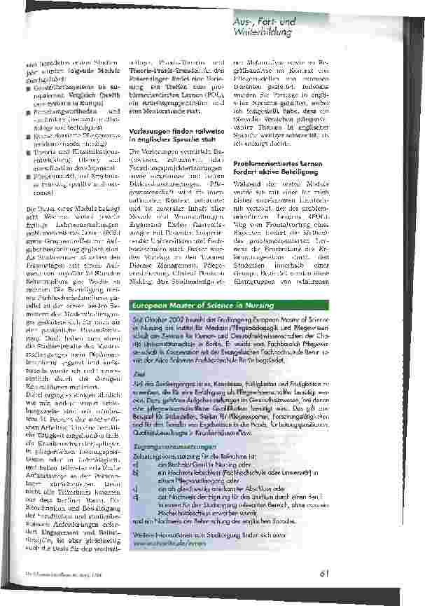 Vorschauseite 2: European Master of Science in Nursing