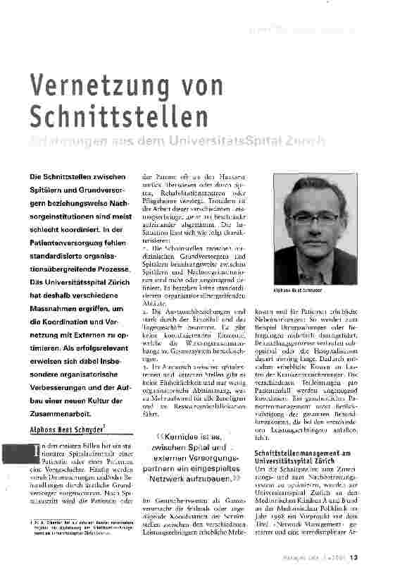 Vorschauseite 1: Vernetzung von SchnittstellenErfahrungen aus dem Universitätsspital Zürich