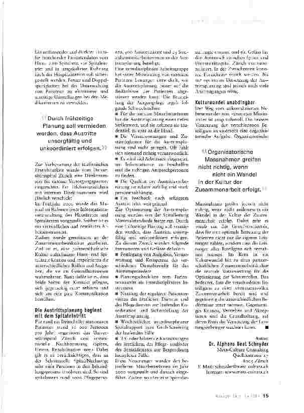 Vorschauseite 3: Vernetzung von SchnittstellenErfahrungen aus dem Universitätsspital Zürich