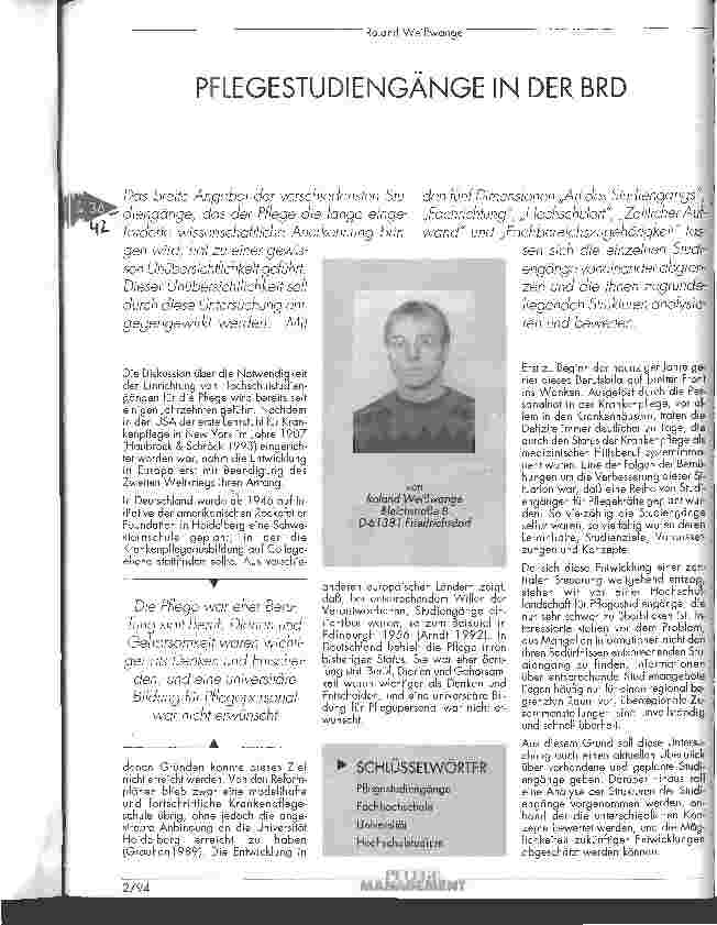 Vorschauseite 1: Pflegestudiengänge in der BRD