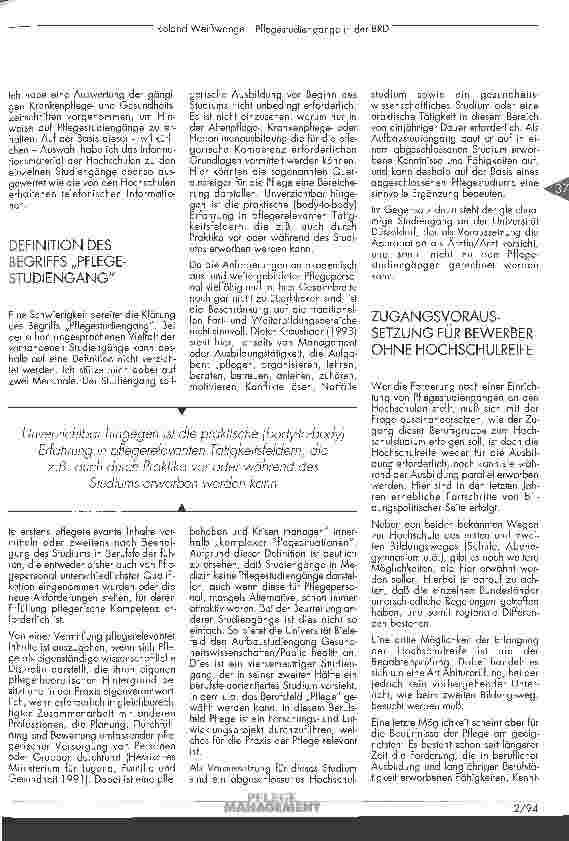 Vorschauseite 2: Pflegestudiengänge in der BRD