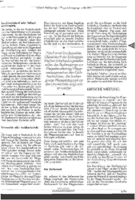 Vorschauseite 6: Pflegestudiengänge in der BRD