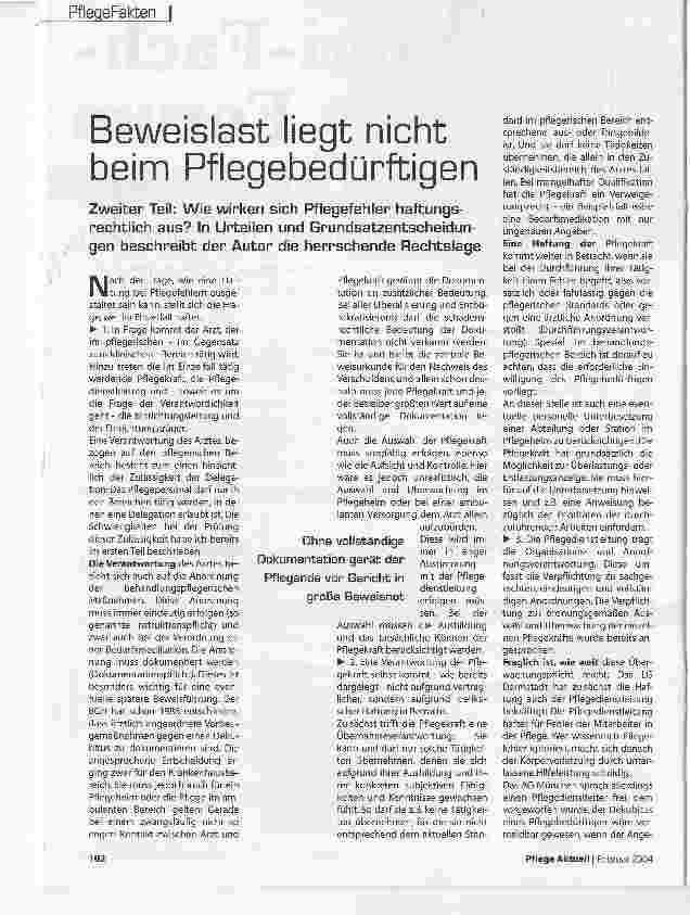 Vorschauseite 1: Beweislast liegt nicht beim Pflegebedürftigen