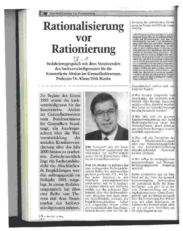 Vorschauseite 1: Rationalisierung vor Rationierung Interview mit K.D. Henke