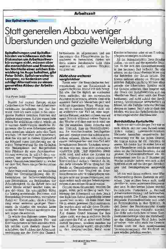 Vorschauseite 1: Statt generellem Abbau weniger Überstunden und gezielte Weiterbildung (Der Spitalverwalter)