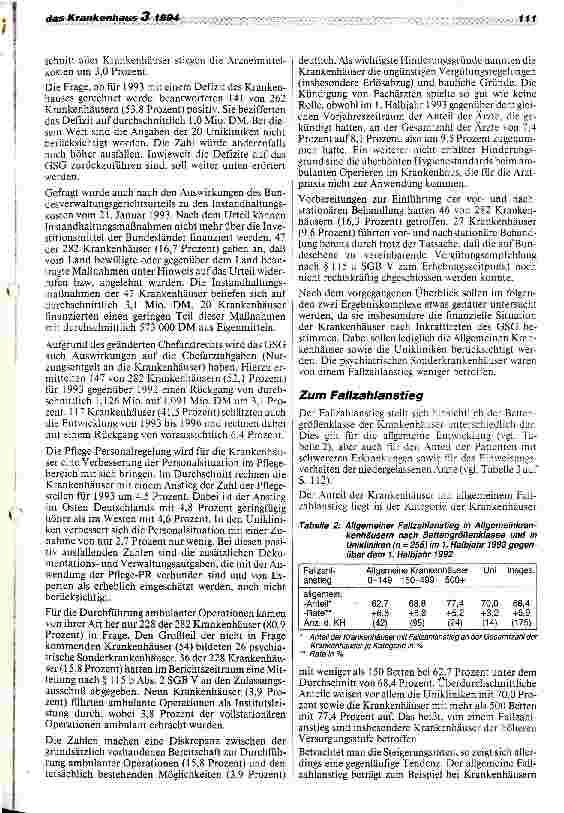 Vorschauseite 2: Auswirkungen des GSG im Krankenhausbereich Ergebnisse der DKG-Herbstumfrage 1993