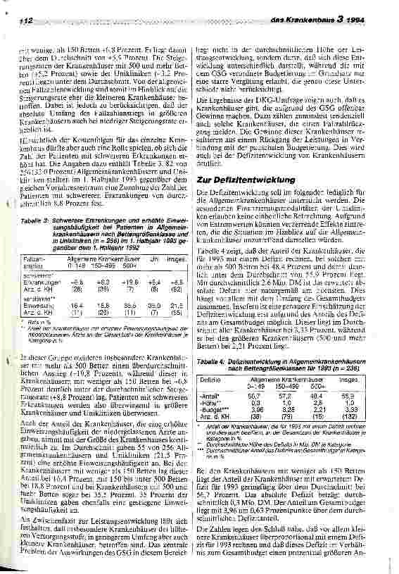 Vorschauseite 3: Auswirkungen des GSG im Krankenhausbereich Ergebnisse der DKG-Herbstumfrage 1993